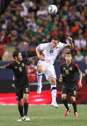 June 1, 2011: 8:39:26 PM - New Zealand s Michael Boxall ( 16) goes up for a head ball in front of Mexico s Israel Castro ( 8) and Hector Moreno ( 15) during their friendly as part of the 2011 FMF U.S. Tour at Invesco Field in Denver, Co. Mexico won the match 3-0. SOCCER: JUN 01 Mexico v New Zealand Icon14111060107 EDITORIAL USE ONLY