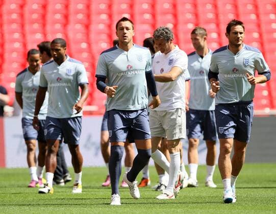 Englands John Terry in action during training - England 3rd June, 2011 EDITORIAL USE ONLY. No use with unauthorised audio, video, data, fixture lists, club league logos or live services. Online in-match use limited to 120 images, no video emulation. No use in betting, games or single club league player publications.