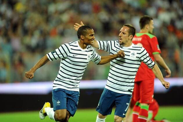 EM Qualifikation in Minsk, Weißrussland vs. Frankreich --- Florent MALOUDA - Franck RIBERY -  AnthonyBibardFEP