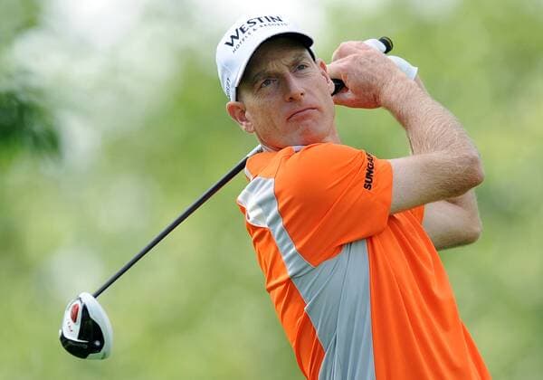 3 June 2011: Jim Furyk tees off the 5th during the Memorial Golf Tournament second round of play at Muirfield Village Golf Course in Dublin, OH. PGA Golf Herren JUN 03 Memorial - Second Round Icon154110603009 EDITORIAL USE ONLY