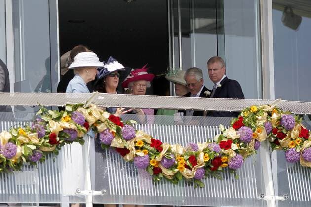 Horse Racing - The Derby, The Queen and Prince Andrew emerges onto the balcony at Epsom Racecourse  Elizabeth II
