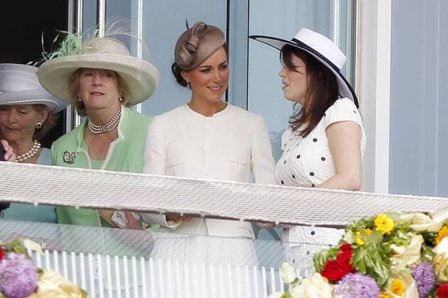 Horse Racing - The Derby Catherine Mountbatten-Windsor joins the Royal party with princess Eugenie of York on the balcony at Epsom Racecourse  Prinzessin Duchess of Cambridge Middleton people Adel privat