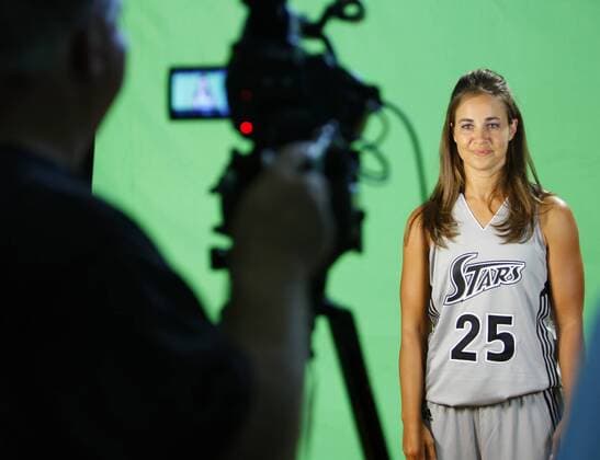 May 19, 2011 - San Antonio, TEXAS, USA - The WNBA s Silver Stars Becky Hammon stands in front of a green screen Wednesday May18, 2011 at their practice facility, the Antioch Baptist Church recreation center, during the team s media day. Texas News - May 19, 2011 - ZUMAa27