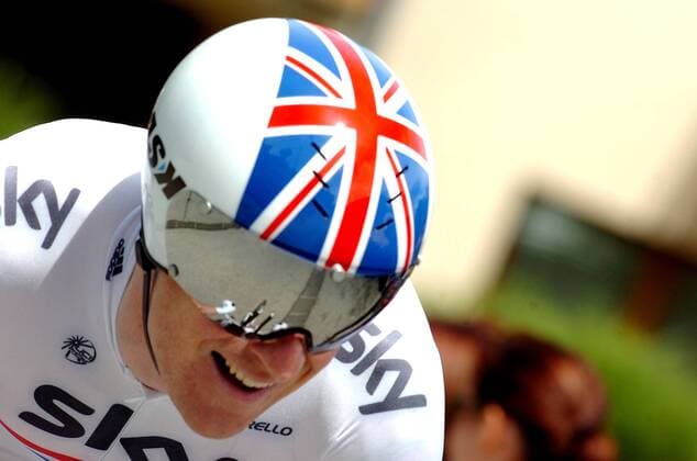 Criterium du Dauphine Libere, Prolog in Saint Jean de Maurienne, Bradley Wiggins (Team Sky)  o0 Helm Landesfarben GBR Union Jack Helmdesign Patriotismus