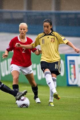 Anja Sonstevold (NOR), Olga Garcia (ESP), JUNE 5th, 2011 - Football : UEFA Women s Under 19 Championship Group B match between Norway 5-1 Spain at Tullio Morganti stadium in Forli, Italy.  (ptmb017733)