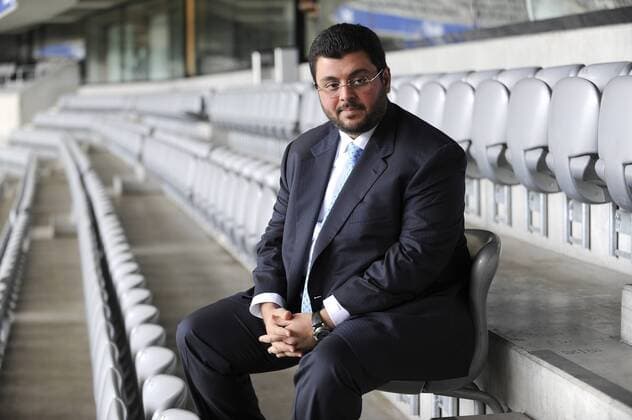 Hasan ISMAIK, Investor beim TSV 1860 München-sitzt auf der Tribüne in der Allianz Arena,Innenraum,Stadion,Pressekonferenz TSV 1860 München und Hasan ISMAIK stellen Kooperation vor. Fussball,Liga2.2.Liga,2.Bundesliga.Pressetermin,07.06.2011.