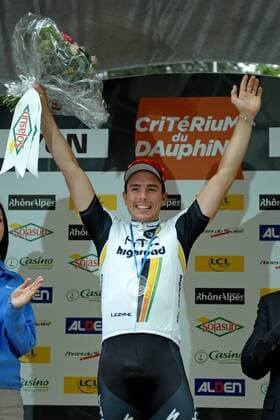 Podium - John DEGENKOLB ( GER Team HTC - Highroad ) gewinnt die 2.Etappe des Criterium du Dauphine - Event: Criterium du Dauphine 2011 - 2.Etappe - Voiron nach Lyon 179.0 km - Location: Lyon - Frankreich - Europa - Datum: 07.06.2011 - Contact