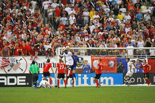 June 7, 2011 - Detroit, MI United States forward Jozy Altidore (17) tries to head this shot over Canada goalkeeper Lars Hirschfeld (1) as he gets a hand on it to deflect it wide in the second half of the CONCACAF Gold Cup First Round game on Tuesday evening at Ford Field, Detroit, Michigan. USA v Canada SOCCER: JUN 07 CONCACAF Gold Cup - First Round - USA v Canada Icon2581106070028 EDITORIAL USE ONLY