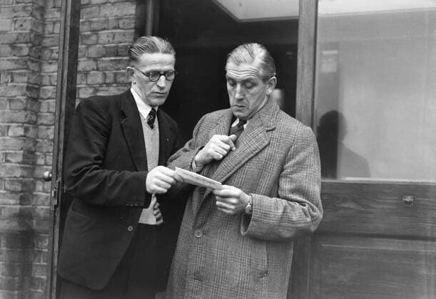 Tottenham Hotspur Manager Arthur Rowe with his trainer, Cecil Poynton. White hart lane 1950. 