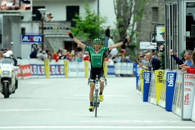 Christophe KERN ( FRA Team Europcar ) gewinnt die 5.Etappe - Event: Criterium du Dauphine 2011 - 5.Etappe - Parc des Oiseaux nach Les Gets 210.0 km - Location: Les Gets - Haute Savoie - Frankreich - Europa - Datum: 10.06.2011 - Contact