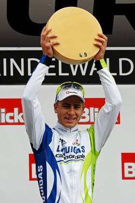 Peter SAGAN ( SVK Liquigas - Cannondale ) gewinnt die zweite Bergetappe der Tour de Suisse im Sprint gegen Damiano CUNEGO ( ITA Lampe - ISD ) - Event: Tour de Suisse - Tour of SWitzerland 2011 - 3.Etappe - Brig Gils - Grindelwald 107.6 km - Location: Grindelwald - Schweiz - Europa - Datum: 13.06.2011 - Contact