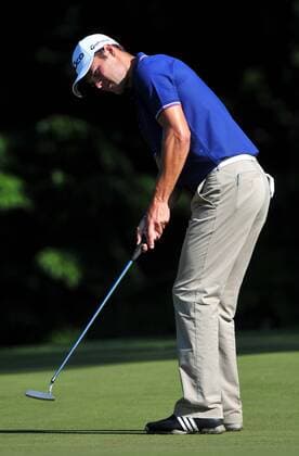 Martin Kaymer of Germany lines up a putt on the 9th green during a practice round prior to the U.S. Open at Congressional Country Club in Bethesda, Maryland on June 14, 2011.  WAP20110614316