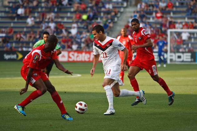 June 14, 2011: Canada midfielder Joshua Christopher Simpson (11) brings the ball up field during a CONCACAF Gold Cup first round game between Canada and Panama at Livestrong Sporting Park in Kansas City, Kansas. SOCCER: JUN 14 CONCACAF Gold Cup - First Round - Canada v Panama Icon11061403 EDITORIAL USE ONLY