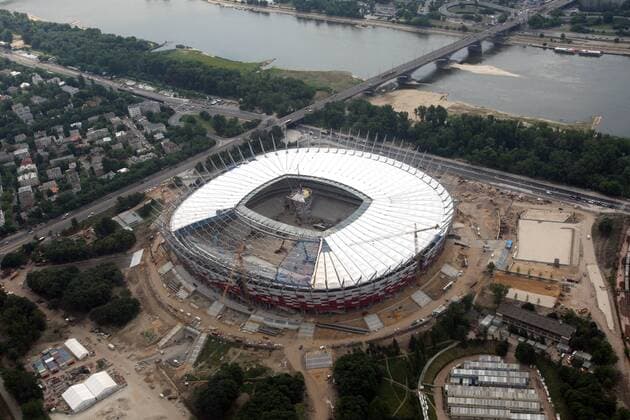 WARSAW CAPITAL CITY OF POLAND - EAGLE VIEW STADION --- NATIONAL STADIUM VISTULA RIVER --- Newspix.pl  110616PYK015 o00 Euro