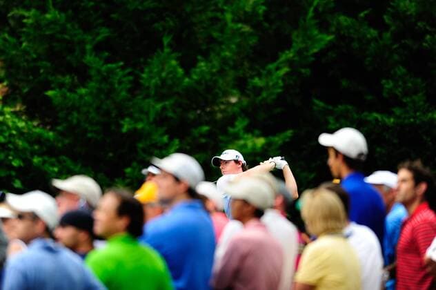 June 18, 2011 - Rory McIlroy watches his tee shot at hole five during third round play at the US Open Championship at Congressional Country Club in Bethesda MD. McIlroy finished with a 68 on the day and has an eight stroke lead going into the final. Golf 2011: US Open JUN 18 - ZUMAcjm