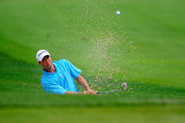 June 18, 2011 - Ryan Palmer hits out of the greenside bunker at number four during third round play at the US Open Championship at Congressional Country Club in Bethesda MD. Golf 2011: US Open JUN 18 - ZUMAcjm