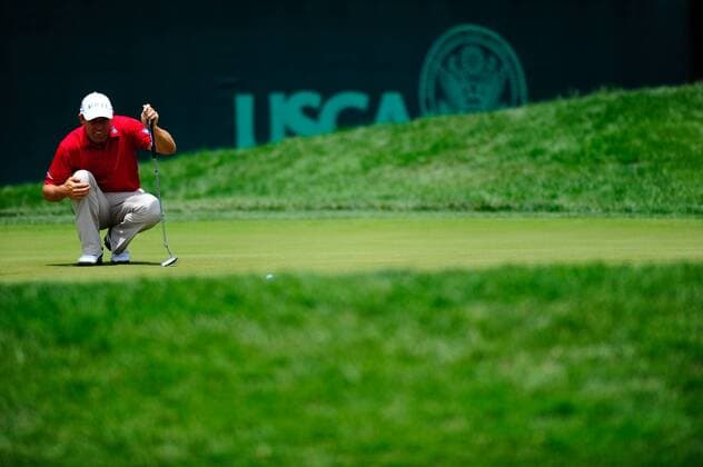 June 18, 2011 - Padraig Harrington lines up his putt on the second hole during third round play at the US Open Championship at Congressional Country Club in Bethesda MD. Golf 2011: US Open JUN 18 - ZUMAcjm