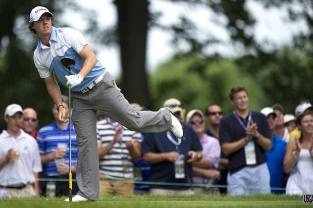 June 18, 2011 - Bethesda, Maryland, U.S. - RORY MCILROY watches his tee shot on the 4th hole at Congressional Country Club during the third round of the U.S. Open in Bethesda, MD. MCILROY shot a 68 Saturday to finish 14-under with a 8-stroke lead going into Sunday s final round. Golf 2011- US Open Third Round - ZUMAmv2