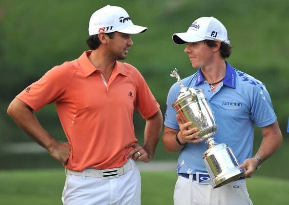 U.S. Open Champion Rory McIlroy, of Northern Ireland, talks to runner up John Day, of Australia, after winning the U.S. Open at Congressional Country Club in Bethesda, Maryland on June 19, 2011. McIlroy shot 2-under-par for 69 to finishing the tournament 16-under at 268, setting a new U.S. Open record.  WAP20110619336