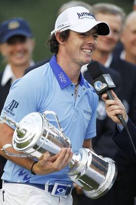 June 19, 2011 - Bethesda, Maryland, U.S. - RORY McILROY celebrates his U.S. Open win on the 18th green. McIlroy won the U.S. Open with a record score of 16 under par. Golf 2011 - US Open Final Round - ZUMAb21