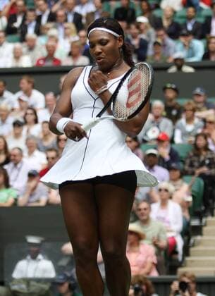 Serena Williams of the USA celebrates a point in her match on the second day of the 125th Wimbledon Championships in Wimbledon,England on Tuesday, June 21, 2011.  LON2011062102
