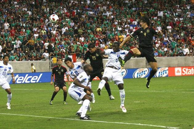 June 22, 2011 - Houston, Texas, U.S - Mexico Attacker A. De Nigris (9) scored on this header in the first overtime period. Mexico defeated Honduras 2 - 0 in overtime in the CONCACAF Gold Cup Semifinals 2011 at Reliant Stadium in Houston, Texas. Gold Cup 2011 - June 22 - Mexico beat Honduras in overtime 2- 0. - ZUMAq33