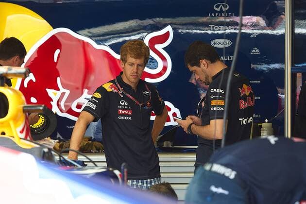 23.06.2011 Formula 1 Grand Prix from the Valencia Street Circuit in Spain. Sebastian Vettel in the Red Bull box. xXaumexOllerosx  ActionPlus11186326 Content restricted for UK based newspaper