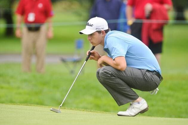 June 24, 2011 - Cromwell, Connecticut, U.S - Amateur Patrick Cantlay lines up his putt on the 5th hole during first round play of the Travelers Championship at the TPC River Highlands on Friday. PGA Golf Herren 2011 - Jun 24 - Travelers Championship First Round - ZUMAq39