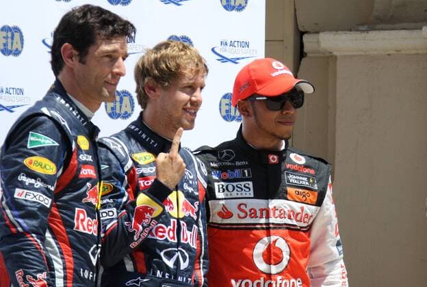 formula 1 GP, Europe in Valencia Spain 25.06.11, Sebastian Vettel, Pole vor Mark Webber und Lewis Hamilton,
