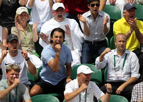 LONDON, June 27, 2011 -- Alexksandar Sasha Vujacic (SLO New Jersey Nets 2nd row C), boyfriend of Maria Sharapova of Russia, cheers for her women s singles fourth round match at the 2011 Wimbledon tennis championships in London, England, June 27, 2011. 