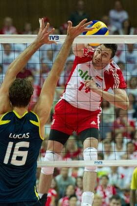29.06.2011 - Katowice , FIVB World League 2011 , Poland (white) vs. Brasil (green) - Saatkamp Lukas , Michal Ruciak -  110629PAL012