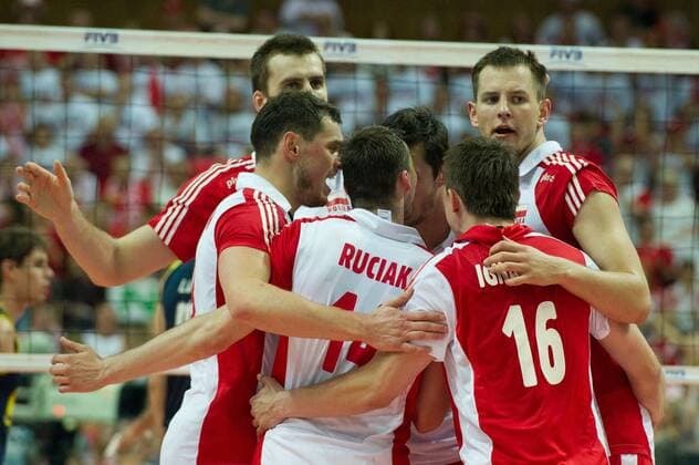 29.06.2011 - Katowice , FIVB World League 2011 , Poland (white) vs. Brasil (green) - Players of Poland celebrate -  110629PAL046