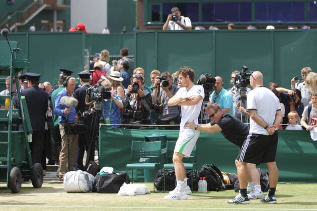 Tennis - Wimbledon Championships 2011 - Day 10 Andy Murray of GBR practices on court fifteen in advance of his Semi-Final tomorrow. 
