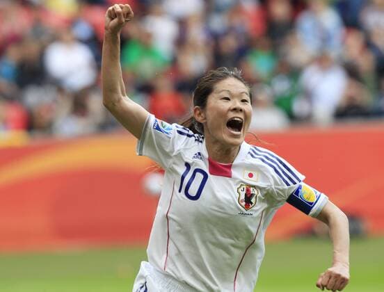 Deutschland, FIFA Frauen Fussball WM, Vorrunde, Gruppe B Japan vs. Mexiko, 01.07.2011, Leverkusen , Homare Sawa Japan jubel