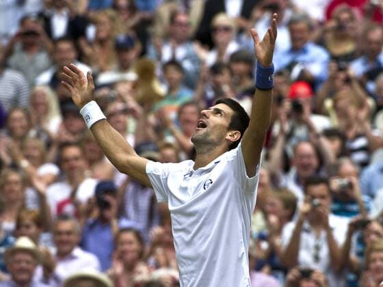 July 3, 2011 Novak Djokovic of Serbia, raises his arms in celebration after the men s singles final at The Wimbledon Championships, played at the AELTC Club, London, England. TENNIS: JUL 03 Wimbledon Icon2501107031635 o0 Sieg Freude Emotionen EDITORIAL USE ONLY