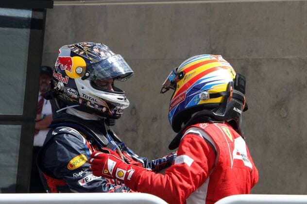 formula 1 GP, Great Britain in Silverstone 10.07.11, Sebastian Vettel, Red Bull Racing, Fernando Alonso, Scuderia Ferrari,
