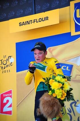 Tour de France 2011, 9. Etappe: Issoire - Saint Flour; Thomas Voeckler (FRA Europcar) - Träger des gelben Trikots der Tour de France 2011 nach der 9. Etappe, Saint Flour  o0 gelbes Trikot Gesamtführung Gesamtführender