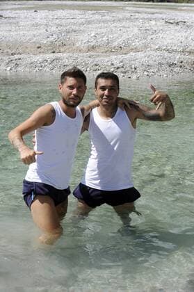 Trainingslager Lazio Rom, Saison 2011 2012 in Auronzo di Cadore; Pasquale Foggia - Francelino Matuzalem - MarcoxRosi o0 Wasser Kühlung Abkühlung Erfrischung Hitze heiß