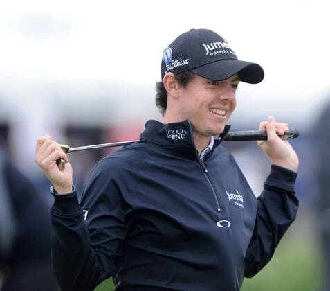 Northern Ireland s Rory McIlroy looks relaxed during practice day at the 140th Open Championship at Royal St Georges Golf club in Sandwich,England on Tuesday, July 12, 2011.  LON2011071218