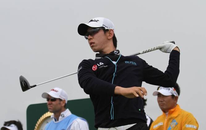 South Korea s Seung-Yul Noh tees off during practice day in the 140th Open Championship at Royal St Georges Golf club in Sandwich,England on Tuesday, July 12, 2011.  LON2011071222