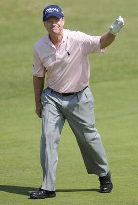 American Tom Watson celebrates a hole in one on the 6th hole on the second day of the 140th Open Championship at Royal St Georges Golf club in Sandwich,England on Friday, July 15, 2011.  LON2011071505
