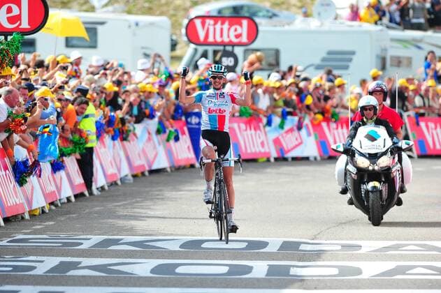 2011, Tour de France, Etappe 14 Saint Gaudens - Plateau de Beille, Omega Pharma-Lotto 2011, Etappensieger Jelle VANENDERT , Plateau de Beille  o0 Sponsor, Werbepartner, Werbung, Wirtschaft Vittel