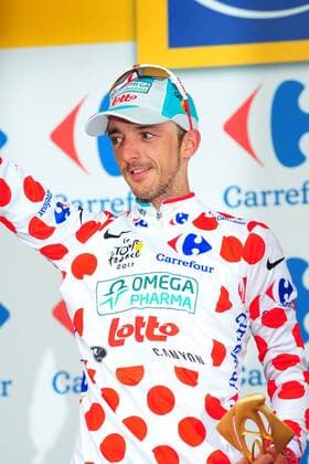 2011, Tour de France, Etappe 14 Saint Gaudens - Plateau de Beille, Omega Pharma-Lotto 2011, Etappensieger Jelle VANENDERT übernimmt das Bergtrikot , Plateau de Beille  o0 Siegerehrung