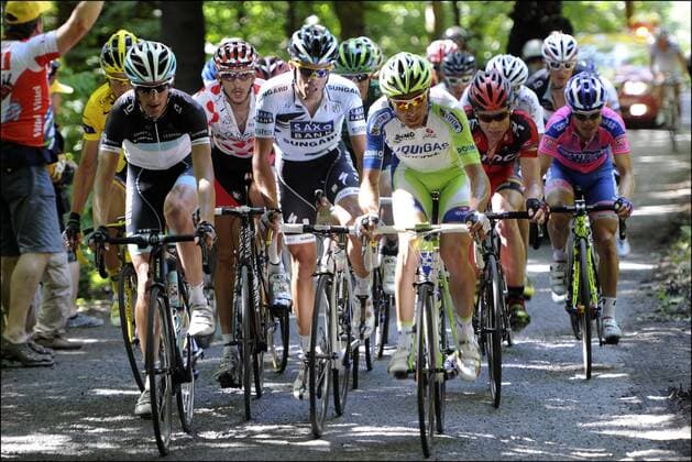 VOECKLER Thomas (TEAM EUROPCAR - FRA) - SCHLECK Andy (TEAM LEOPARD-TREK - LUX) - VANENDERT Jelle (OMEGA PHARMA - LOTTO - BEL) - CONTADOR Alberto (SAXO BANK SUNGARD - ESP) - BASSO Ivan (LIQUIGAS-CANNONDALE - ITA) - EVANS Cadel (BMC RACING TEAM - AUS) - CUNEGO Damiano (LAMPRE - ISD - ITA) Cyclisme : Tour De France - Etappe 17 - Gap Pinerolo - 20.07.2011 - PHOTONEWS PANORAMIC 