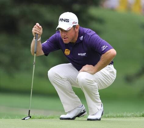 August 04 2011: Lee Westwood looking at a putt during the World Golf Championships-Bridgestone Invitational first round of play at Firestone Country Club in Akron, OH. PGA Golf Herren AUG 04 WGC Bridgestone Invitational - First Round Icon1108041194 EDITORIAL USE ONLY