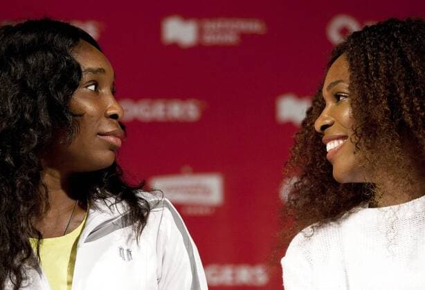 Aug. 6, 2011 - Montreal, Quebec, Canada - Sisters VENUS WILLIAMS (L) and SERENA WILLIAMS of the United States discuss the Rogers Cup draw at a press conference at York University. Tennis 2011 - Rogers Cup  - ZUMAc10