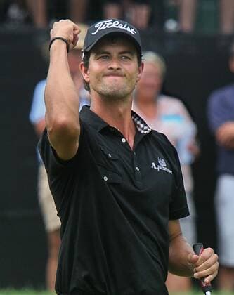 Aug. 7, 2011 - Akron, OH, USA - Adam Scott pumps his fist after making a birdie putt on the final hole to finish at 17-under at the World Golf Championships Bridgestone Invitational at Firestone Country Club in Akron, Ohio, on Sunday, August 7, 2011. WGC-Bridgestone Invitational - ZUMAm67