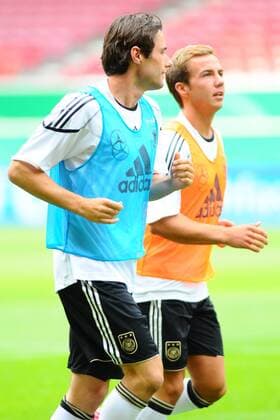 08.08.2011, Länderspiel 2011, Deutschland - Brasilien, Trainingseinheit DFB A-Team, (v.li.) Christian TRÄSCH, Mario GÖTZE