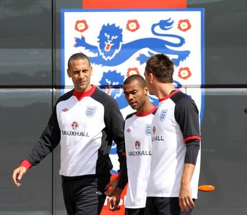 Englands Rio Ferdinand, Ashley Cole and John Terry during training - England 9th August, 2011 EDITORIAL USE ONLY. No use with unauthorised audio, video, data, fixture lists, club league logos or live services. Online in-match use limited to 120 images, no video emulation. No use in betting, games or single club league player publications.