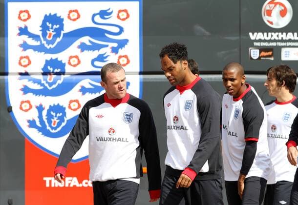 Englands Wayne Rooney and Joleon Lescott during training - England 9th August, 2011 EDITORIAL USE ONLY. No use with unauthorised audio, video, data, fixture lists, club league logos or live services. Online in-match use limited to 120 images, no video emulation. No use in betting, games or single club league player publications.